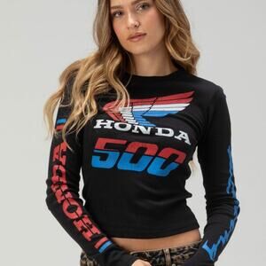 Tillys HONDA 500 Womens Long Sleeve Baby Tee size XS NWT
